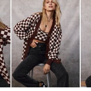 12th Tribe Beverly Brown Checkered Cardigan